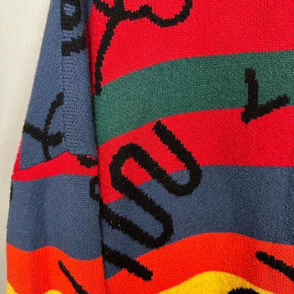 Vintage Tide Card Log Color Block Drawing Sweater Unisex - Picture 3 of 5